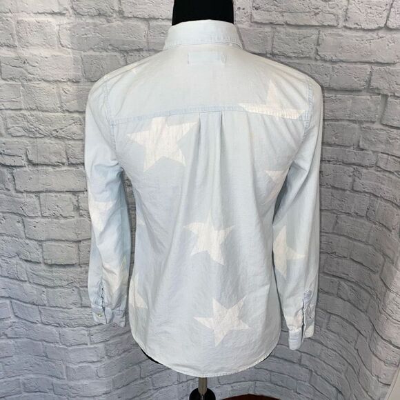 Old navy classic denim button down star print shirt women size XS blue/white - Picture 8 of 10